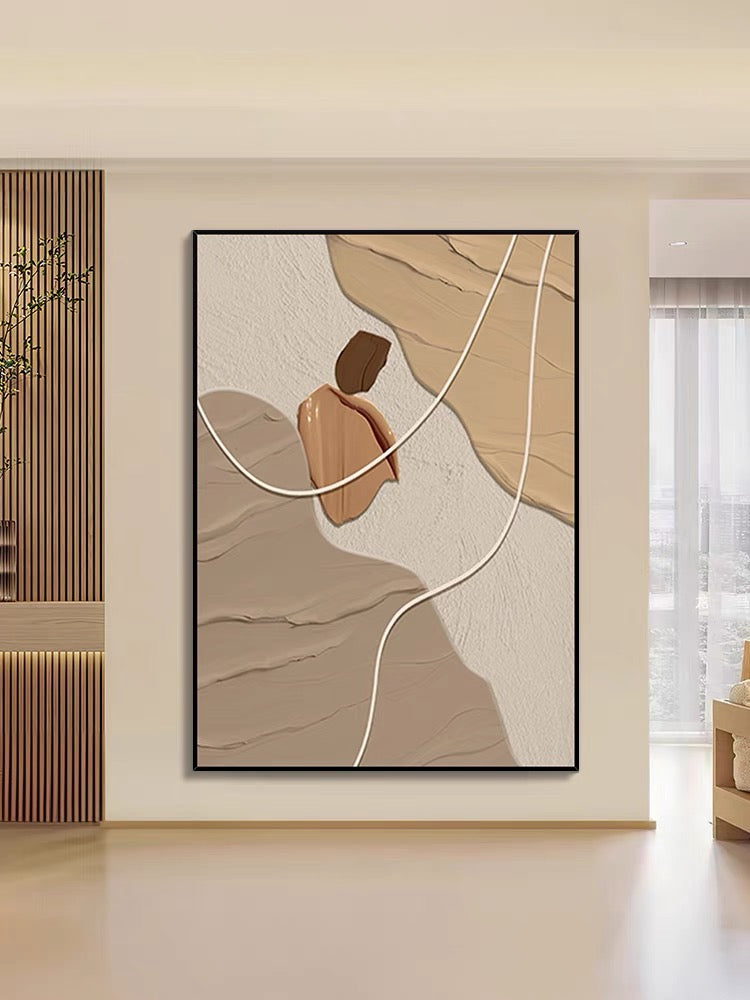 Strukturierte Wandkunst in Kaffeebeige