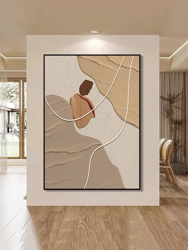 Strukturierte Wandkunst in Kaffeebeige
