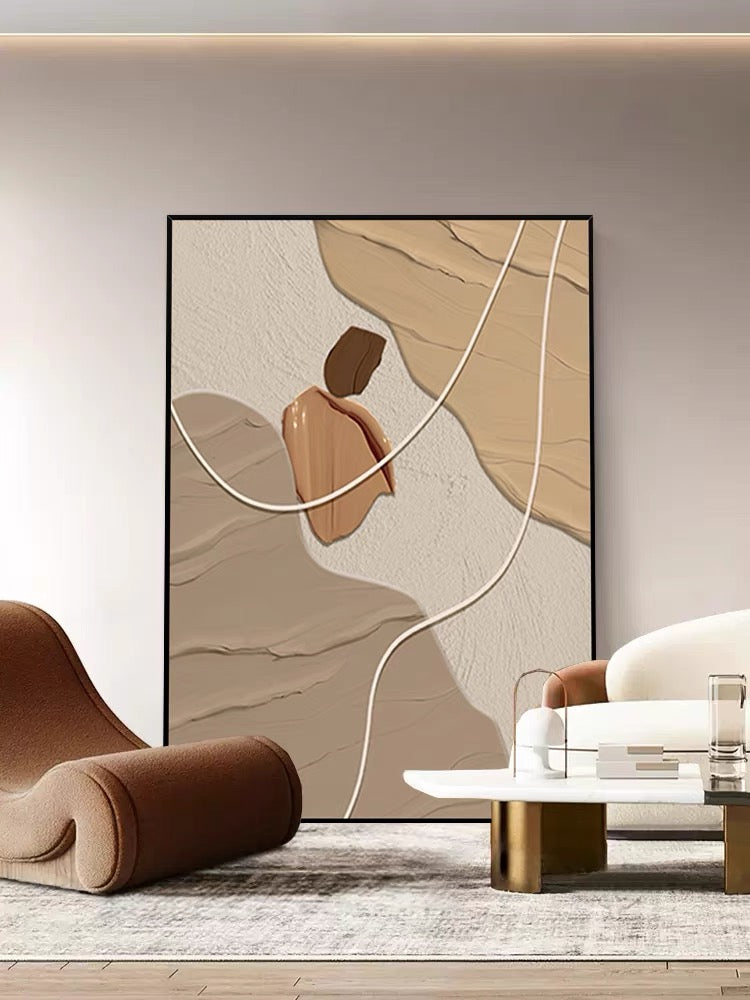 Strukturierte Wandkunst in Kaffeebeige