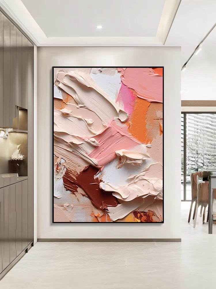 Heavy Pink Textured Abstract Wall Art - Hand Painting