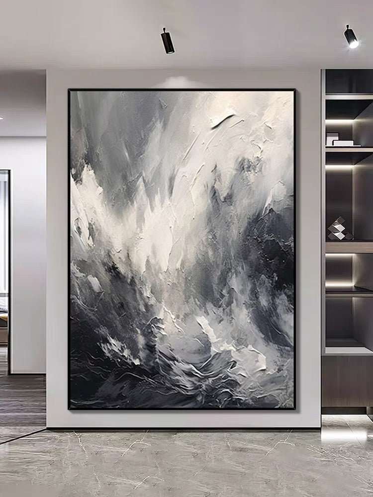 Black and Grey Heavy Textured Art - Hand Painting