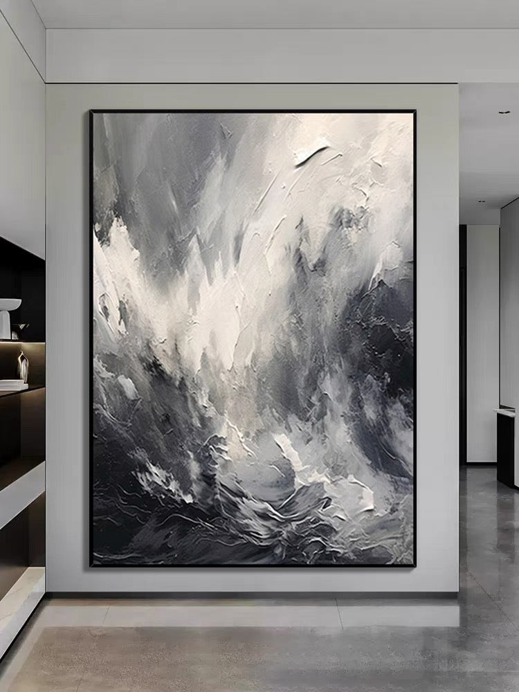 Arte con textura pesada en negro y gris