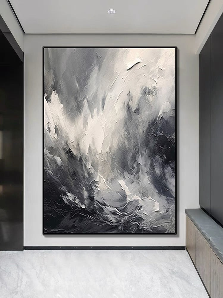 Black and Grey Heavy Textured Art - Hand Painting