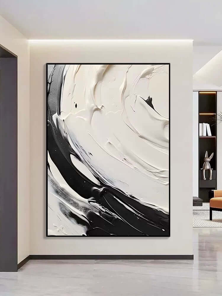 Schwarz und Cremeweiß Swipe Dining Room Wall Art