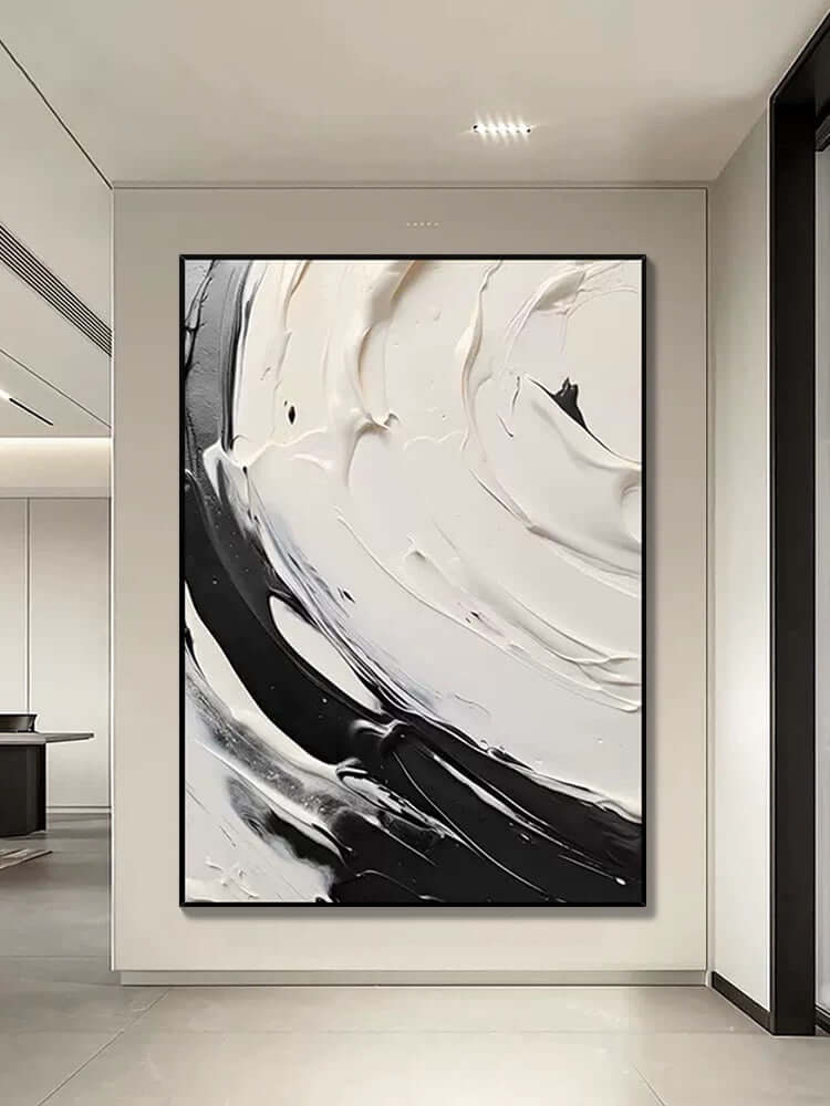 Schwarz und Cremeweiß Swipe Dining Room Wall Art