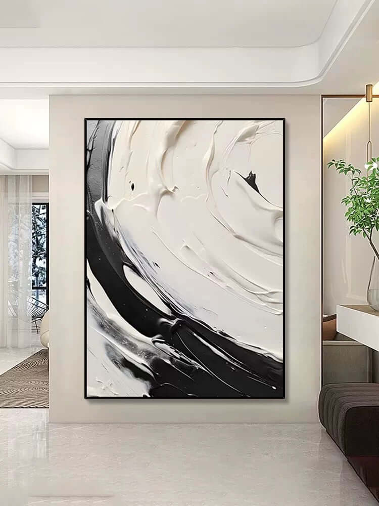 Schwarz und Cremeweiß Swipe Dining Room Wall Art