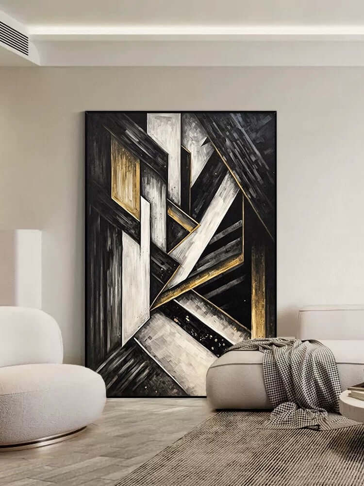 Black and Golden Geometric Textured Wall Art - Hand Painting