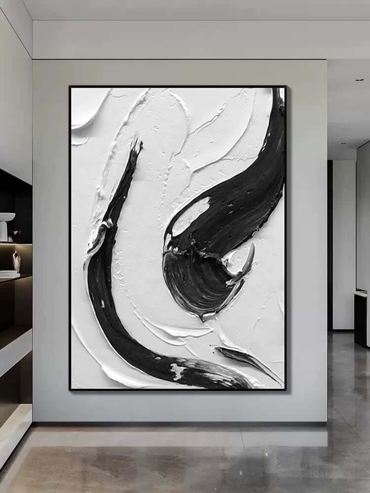 Arte de pared texturizado con remolinos en blanco y negro