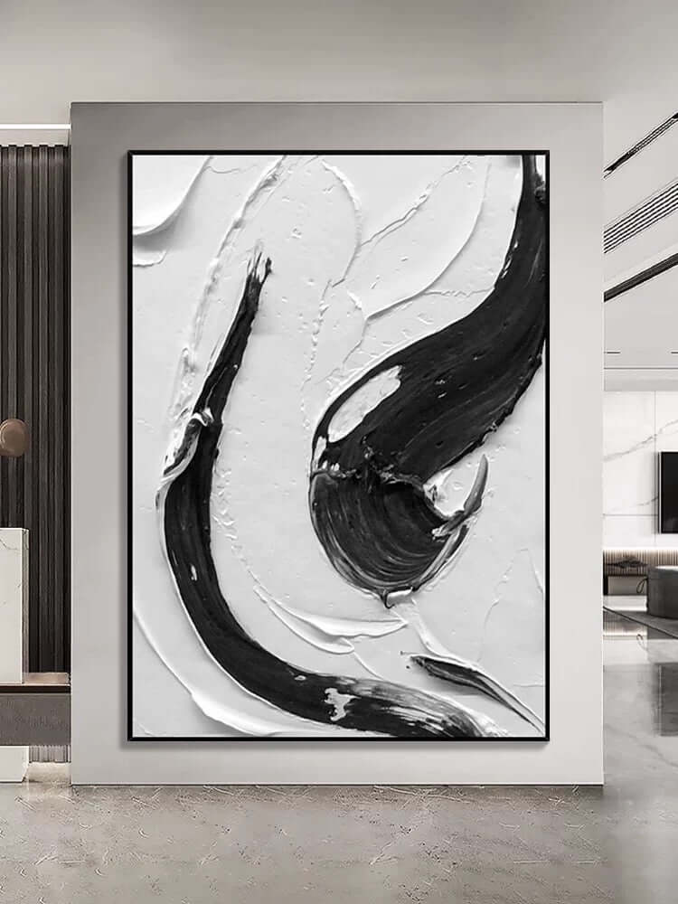 Arte de pared texturizado con remolinos en blanco y negro