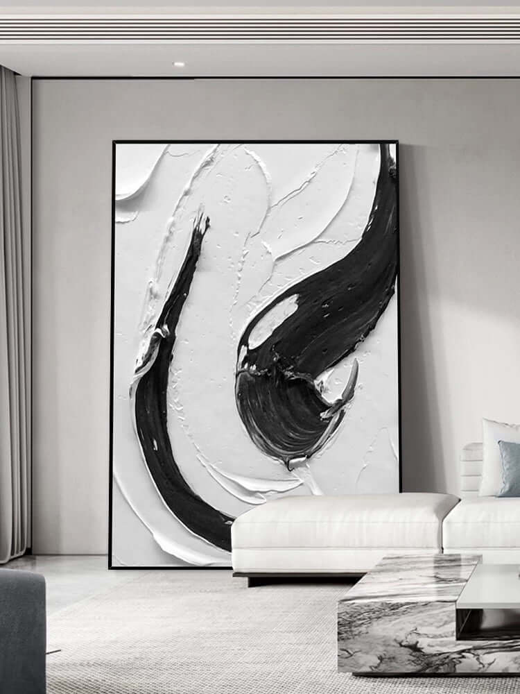 Arte de pared texturizado con remolinos en blanco y negro