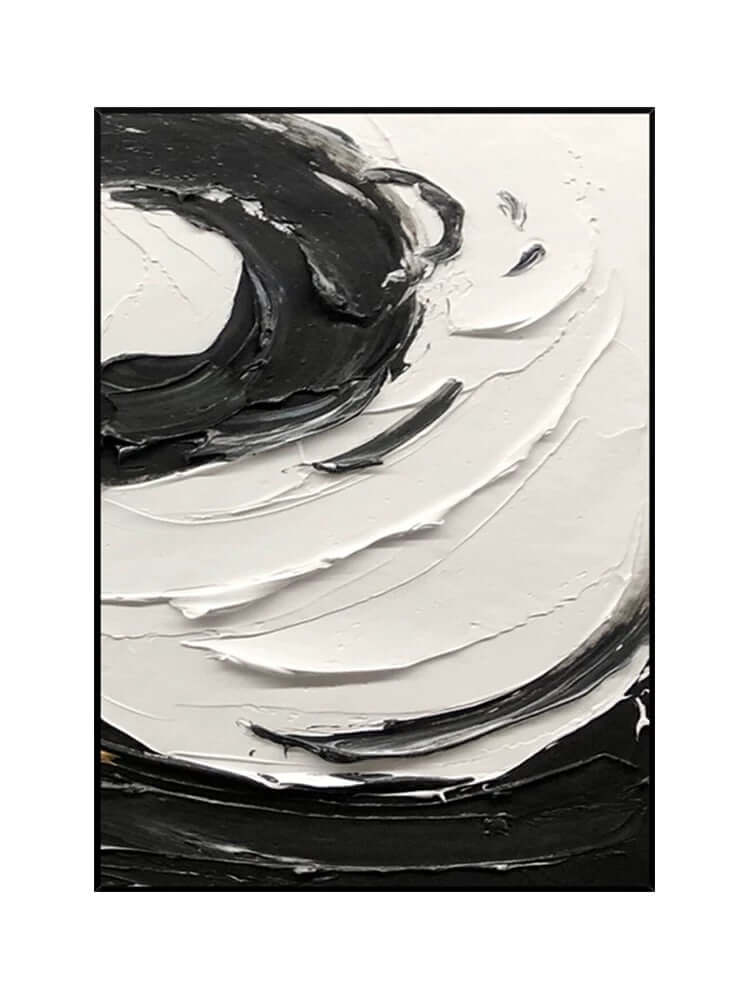Pintura al óleo texturizada con remolinos en blanco y negro