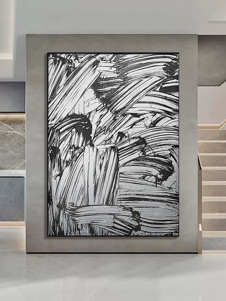 豪華な白黒スタイルのテクスチャー絵画 Dining Room Wall Art