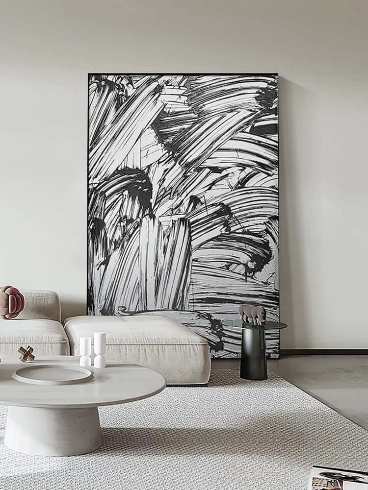 Luxurious Black and White Style Textured Painting - Hand Painting