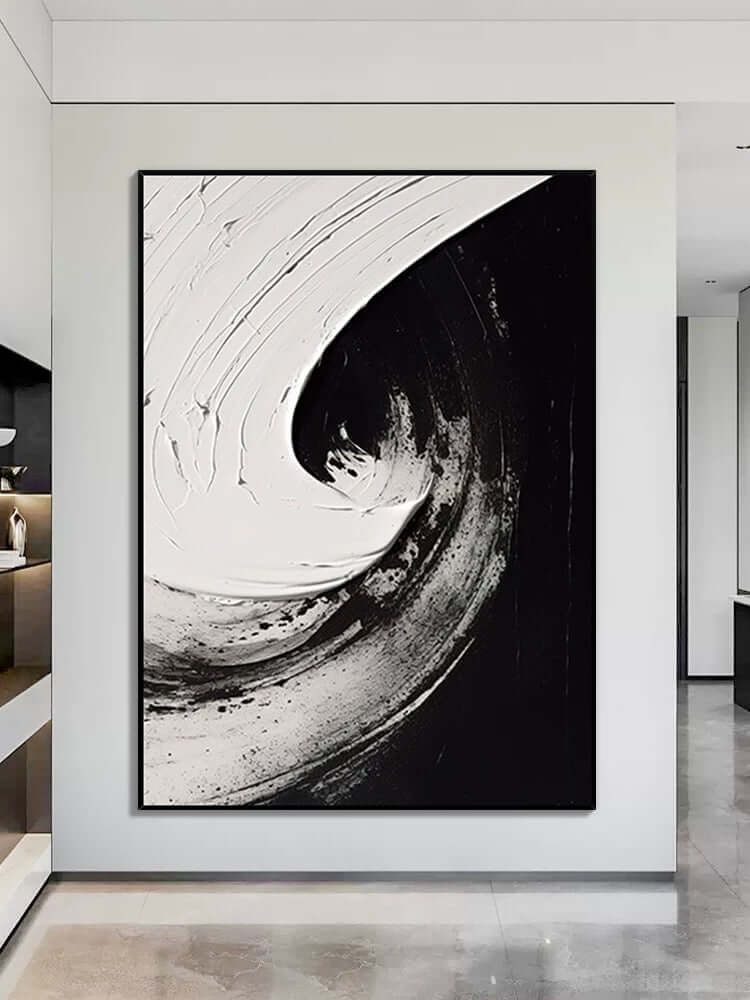 Black and White Swirl Oil Painting - Hand Painting