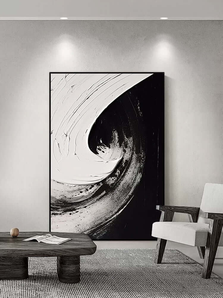 Black and White Swirl Oil Painting - Hand Painting
