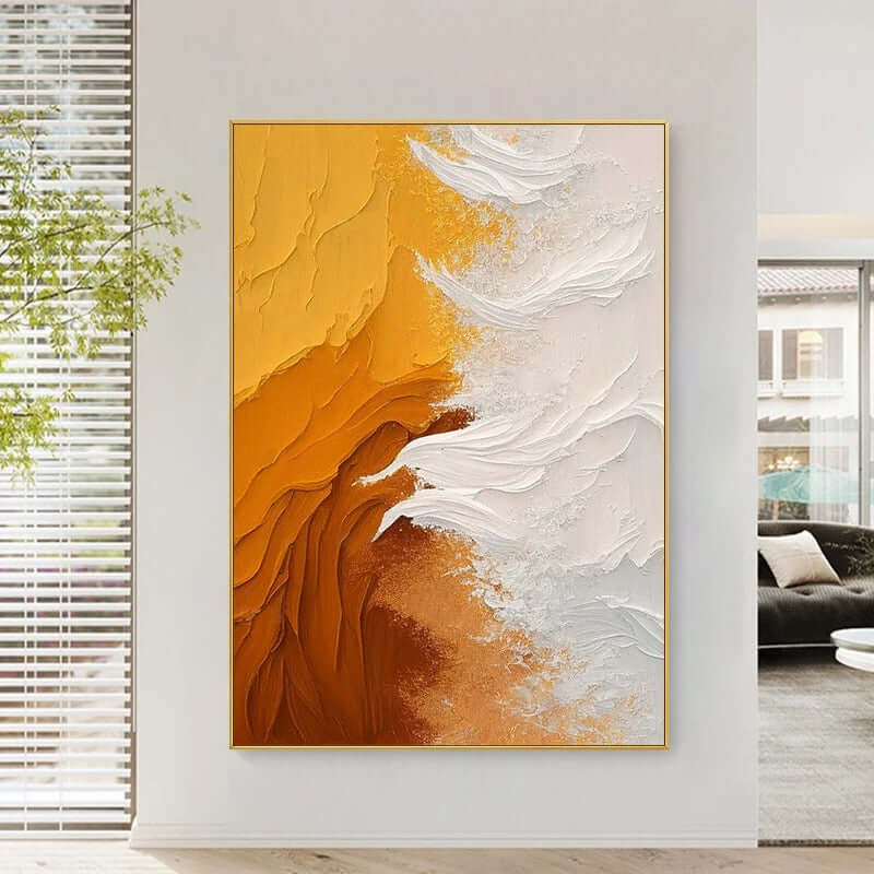 Orange Sun and Sea Textured Painting - Hand Painting