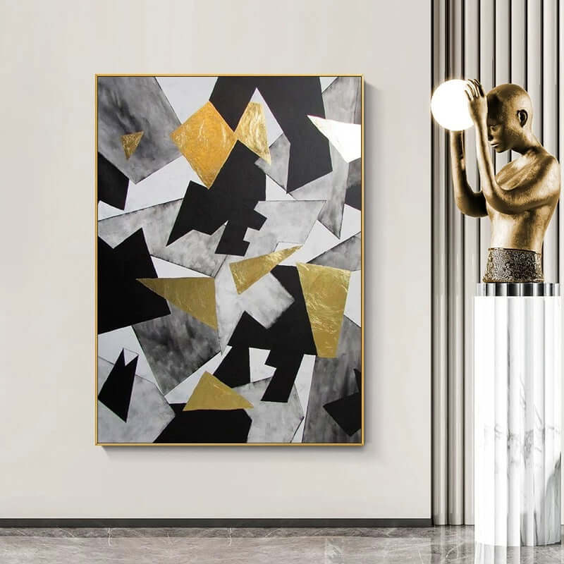 Black and Gold Geometric Art - Hand Painting