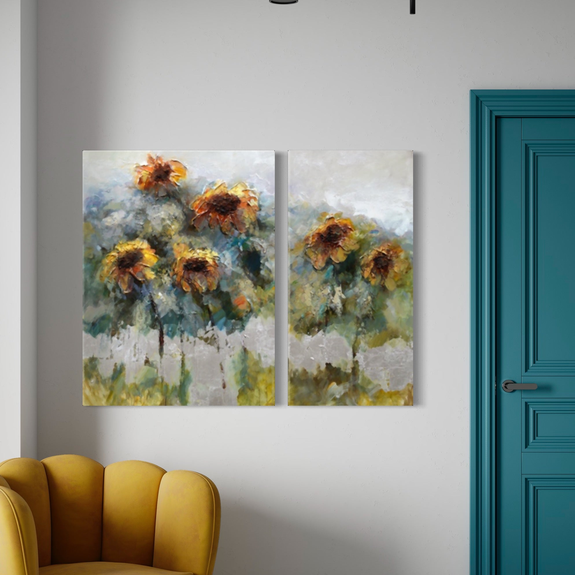 Cuadro de pared de dos paneles con diseño de girasol