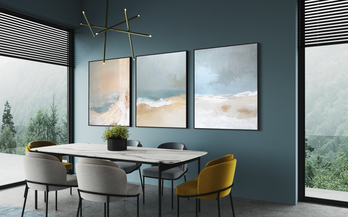 Blue Ocean Abstract Triptych - Hand Painting
