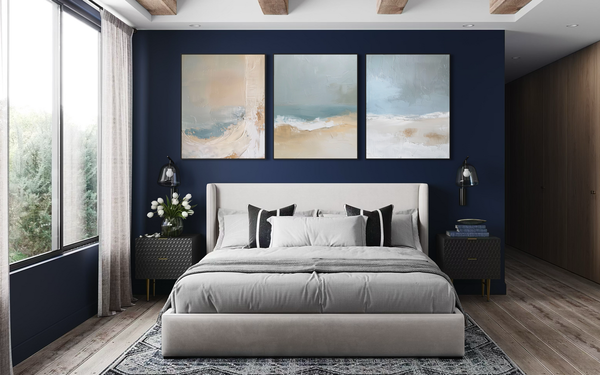 Blue Ocean Abstract Triptych - Hand Painting