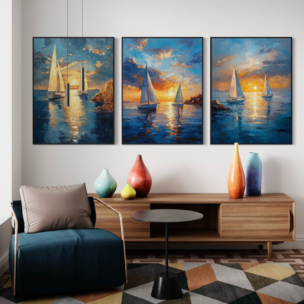 Boats Sunset Triptych