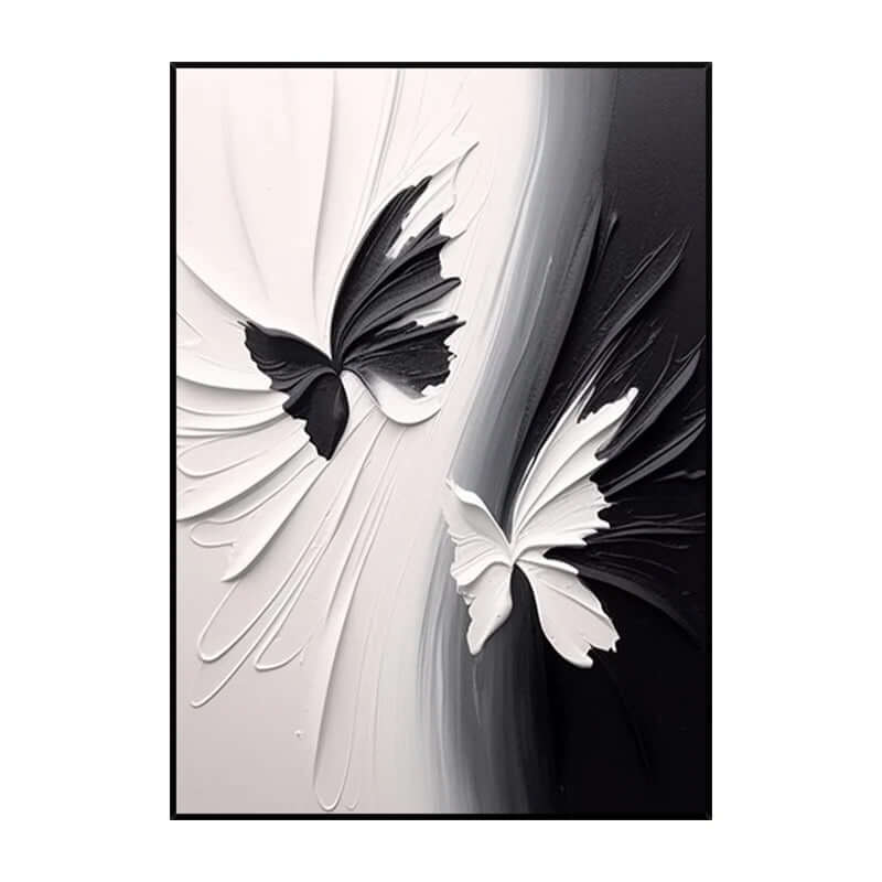 黒と白の蝶の質感の壁アート