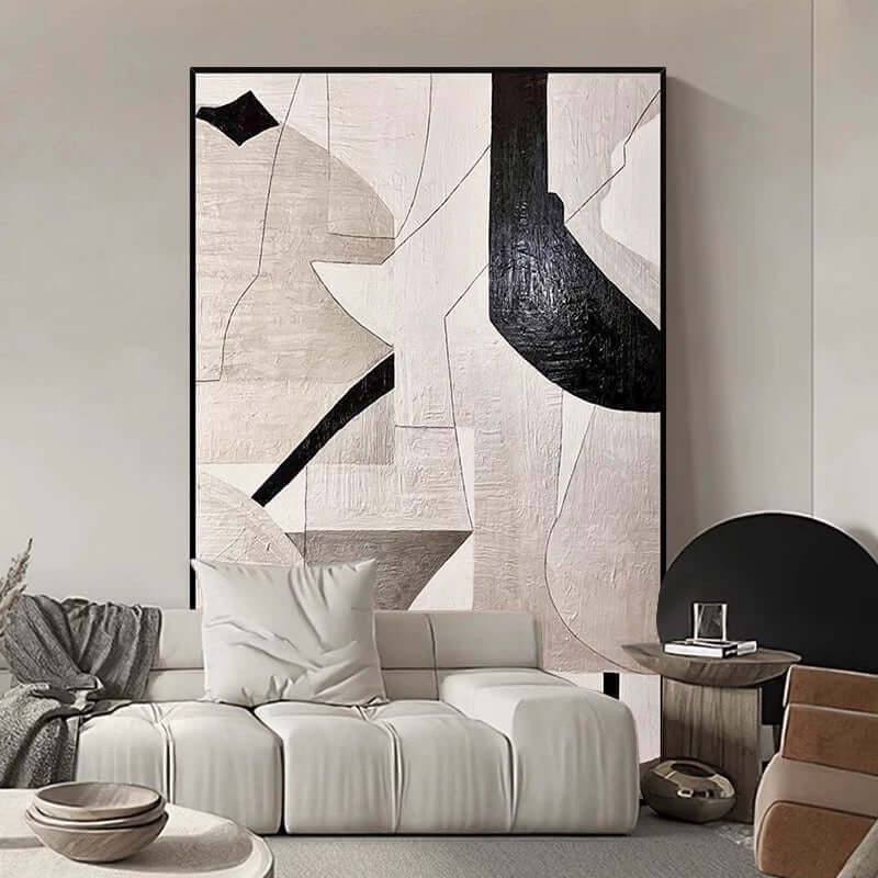 Brown Beige Geometric Textured Wall Art - Hand Painting