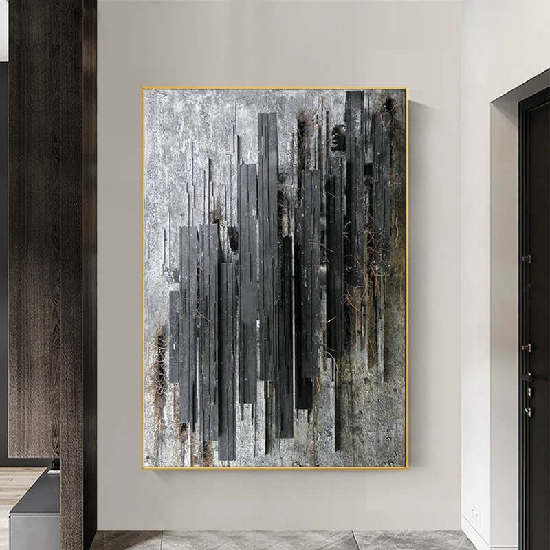 Dark Charcoal Textured Stripes Art Lounge Wall Art