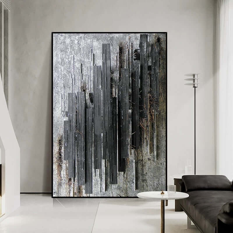Dark Charcoal Textured Stripes Art Lounge Wall Art