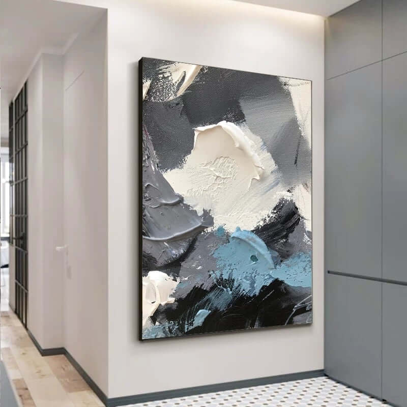 Blue Grey and White Textured Wall Art - Hand Painting