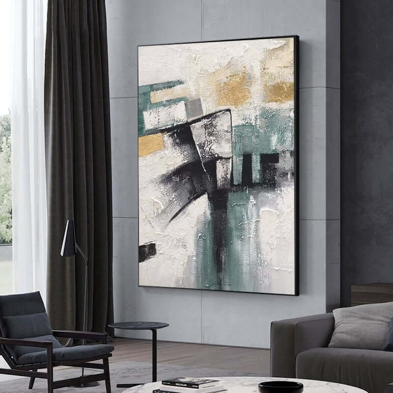 Turquoise and Black Abstract Art Painting - Hand Painting