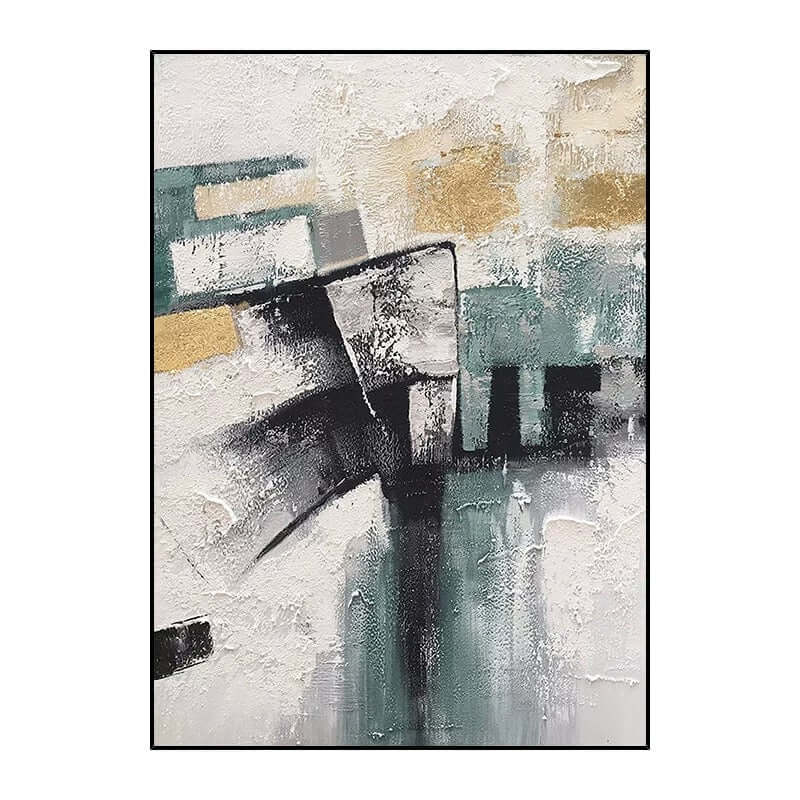 Turquoise and Black Abstract Art Painting - Hand Painting