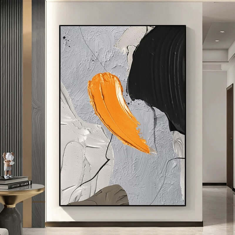 Black Orange Cream Textured Painting - Hand Painting
