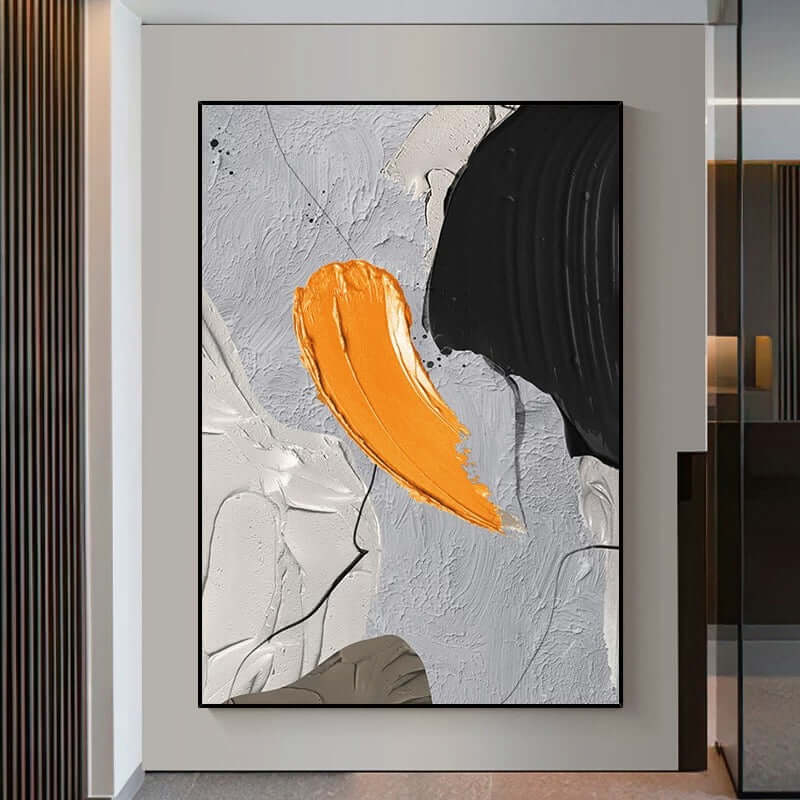 Black Orange Cream Textured Painting - Hand Painting