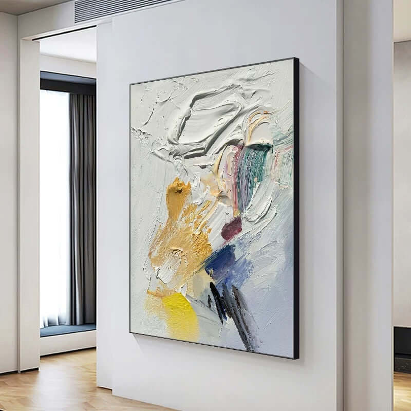 白と多色の絵画 階段用ウォールアート