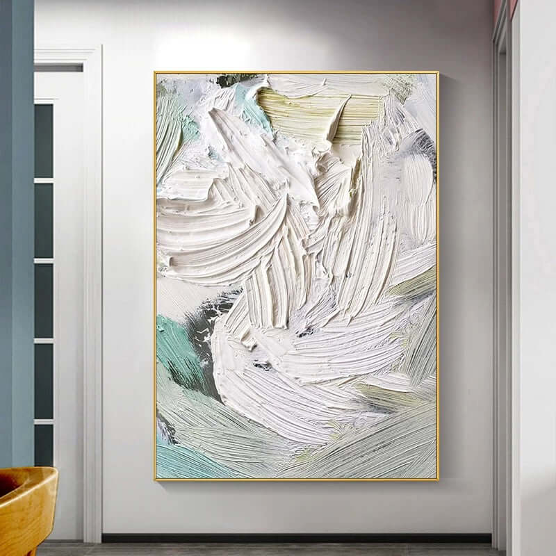 重い白とターコイズの絵画