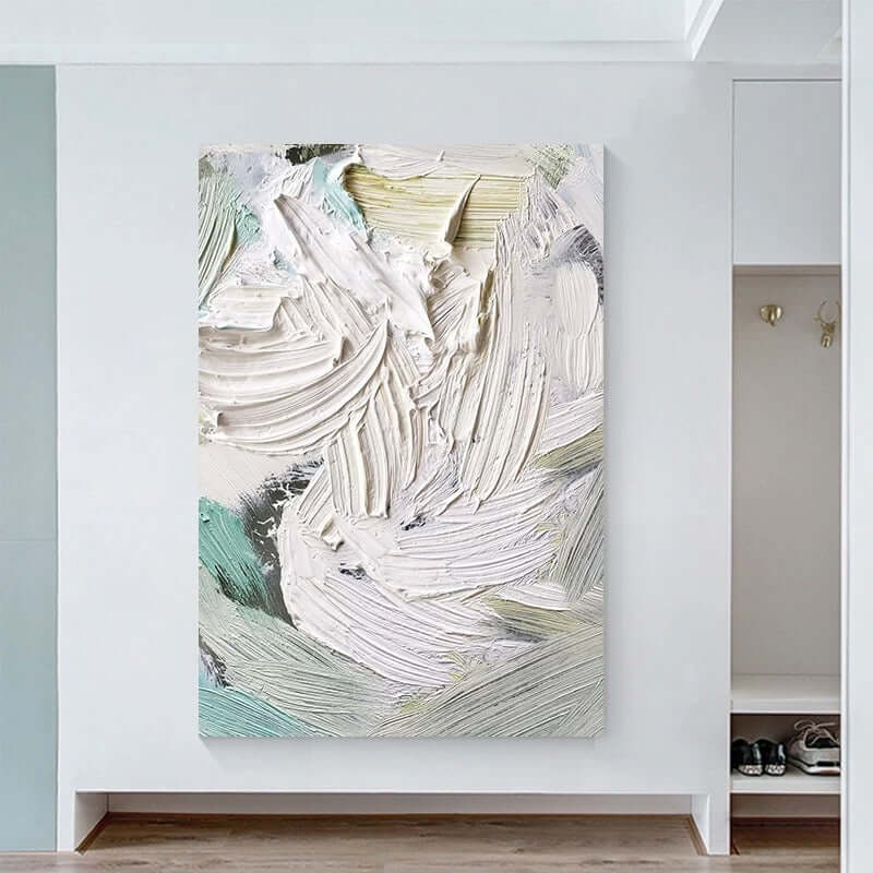 Heavy White and Turquoise Painting - Hand Painting