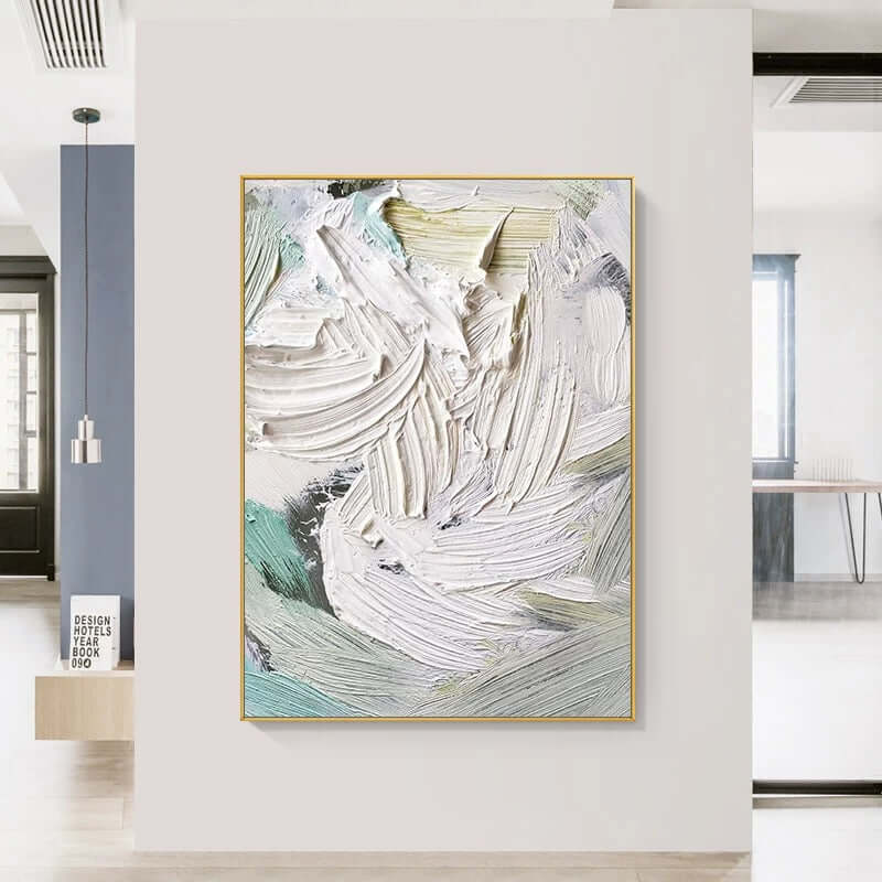 Heavy White and Turquoise Painting - Hand Painting