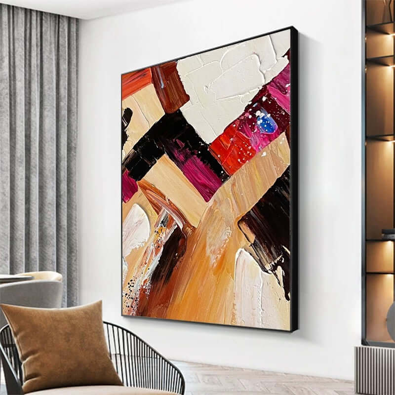 Multicolor and Red Wine Color Textured Painting - Hand Painting