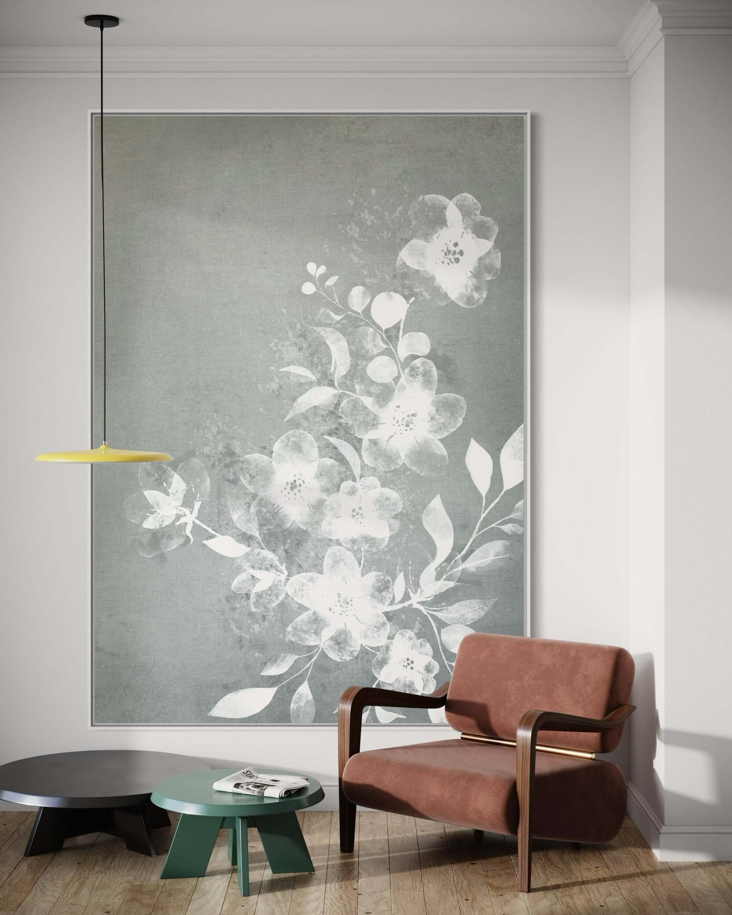 Floral blanc et bleu Wabi Sabi Wall Art