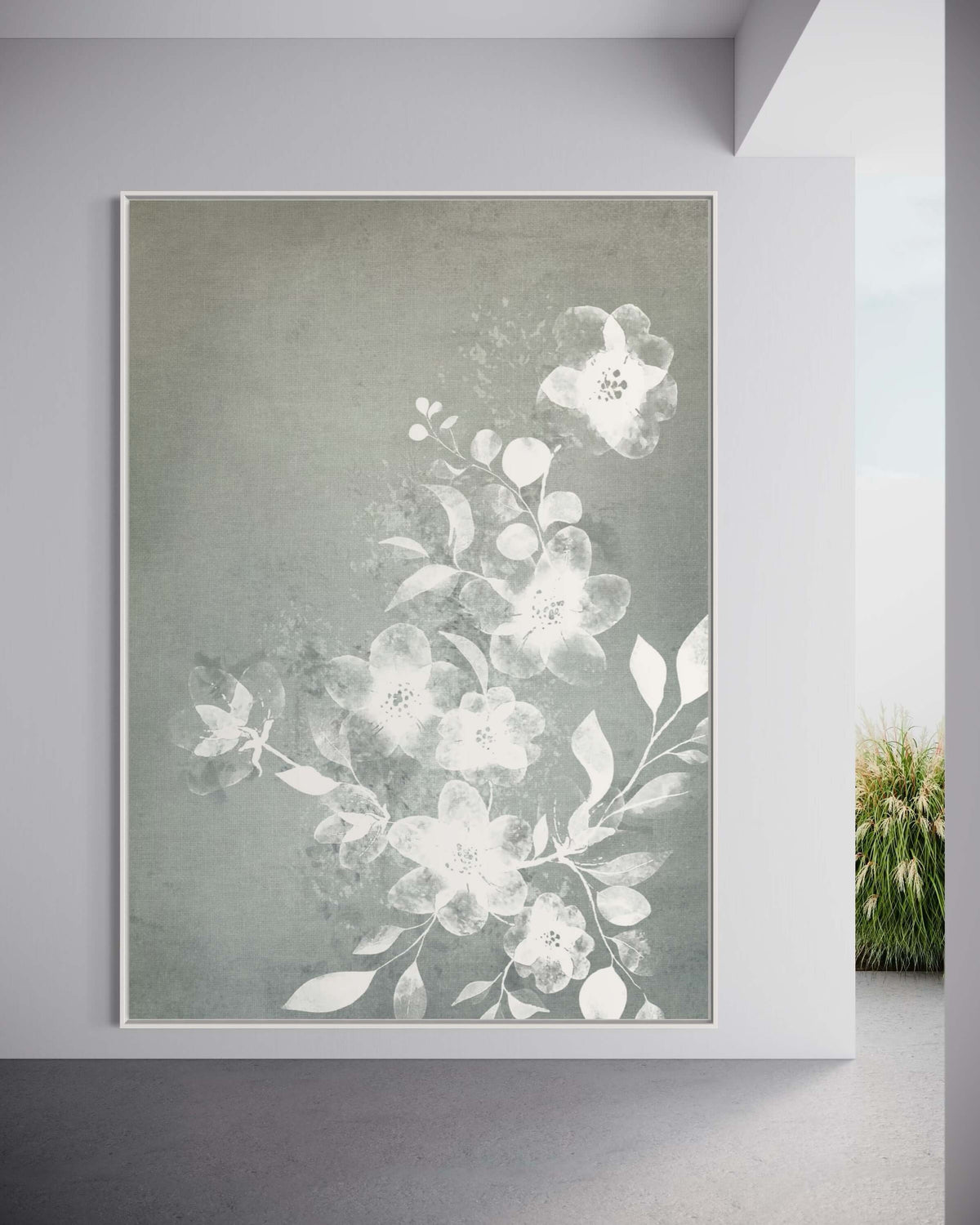 White and Blue Floral - Hand Painting