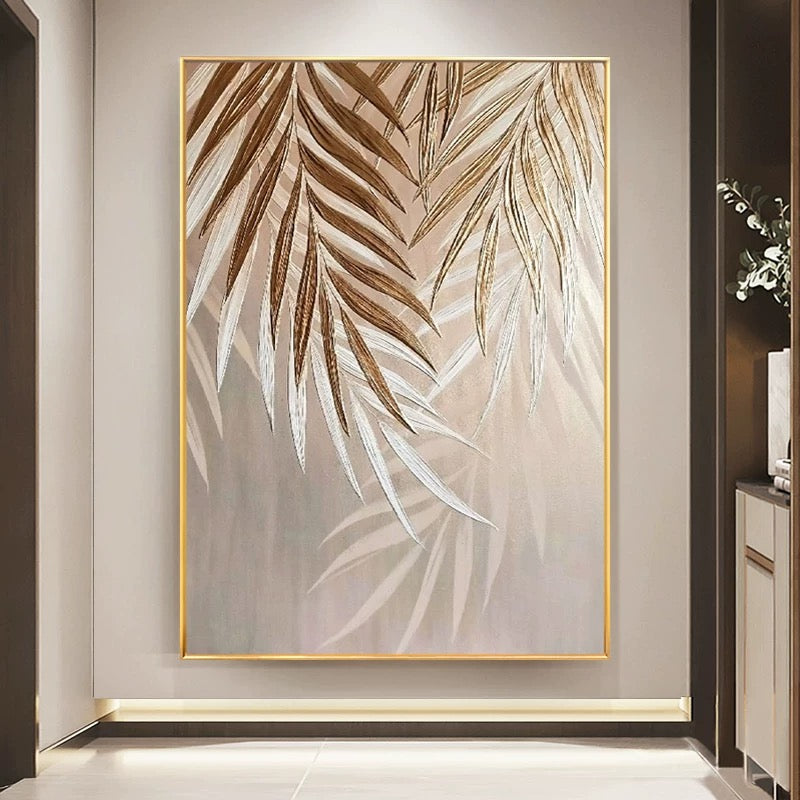 Golden Abstract Leaf - Hand Painting