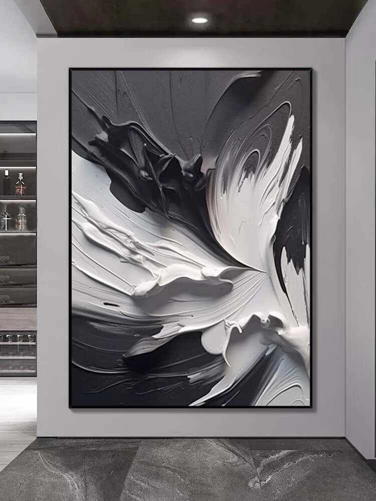 Black and White Swirling Heavy Texture - Hand Painting