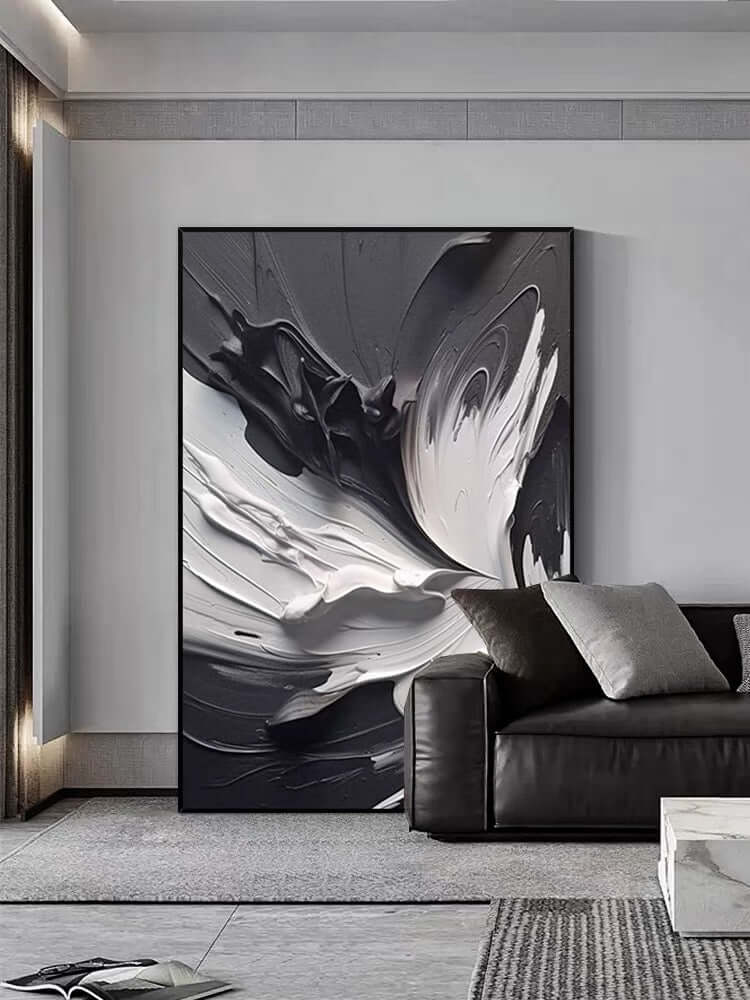 Black and White Swirling Heavy Texture - Hand Painting