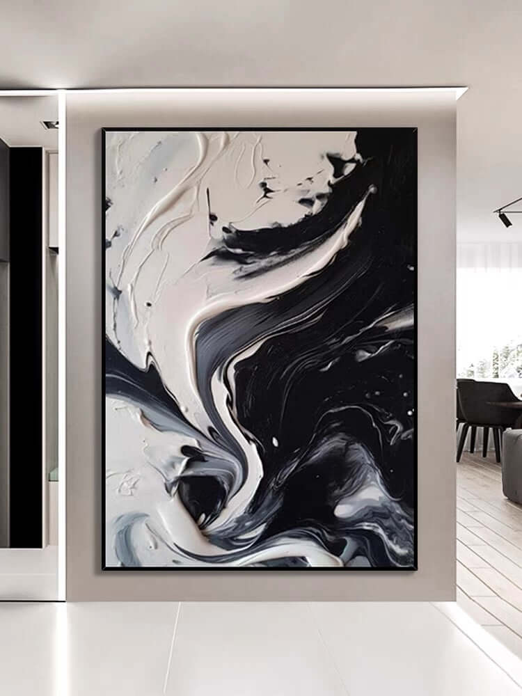 Textura fluida de crema en blanco y negro Dining Room Wall Art