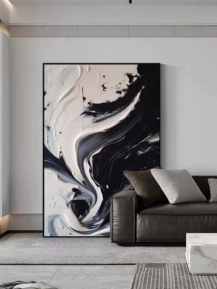 Textura fluida de crema en blanco y negro Dining Room Wall Art