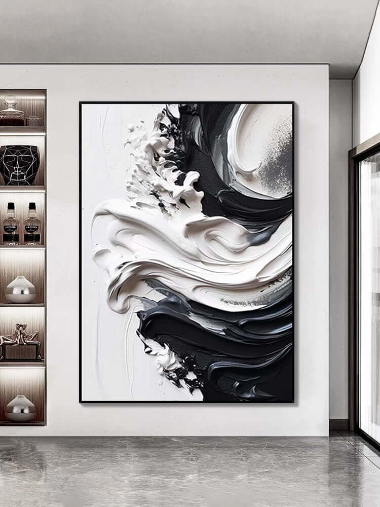 黒と重い白いテクスチャー Dining Room Wall Art