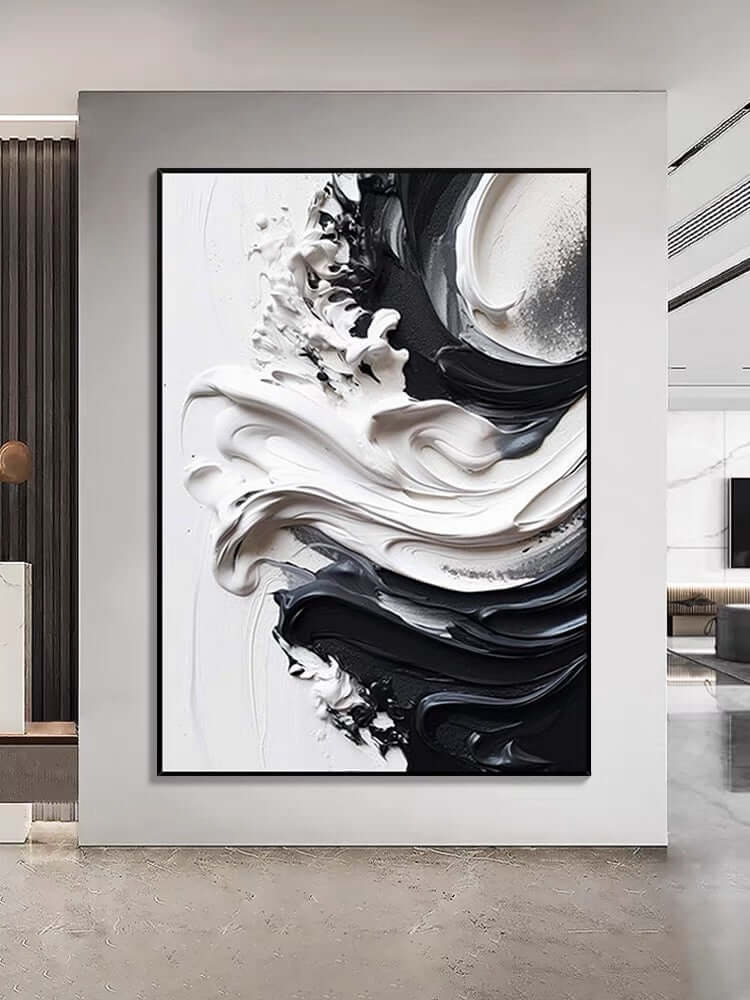 Black and Heavy White Texture - Hand Painting
