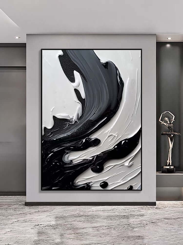 Black Gray and Heavy White Texture Staircase Wall Art