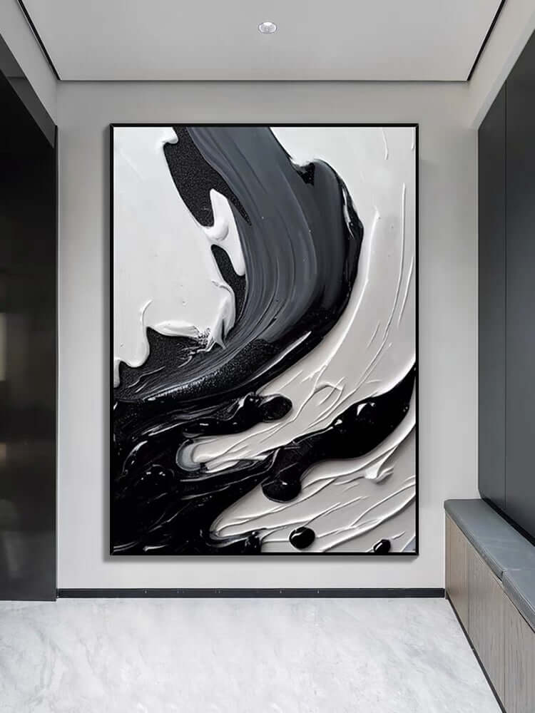 Black Gray and Heavy White Texture Staircase Wall Art